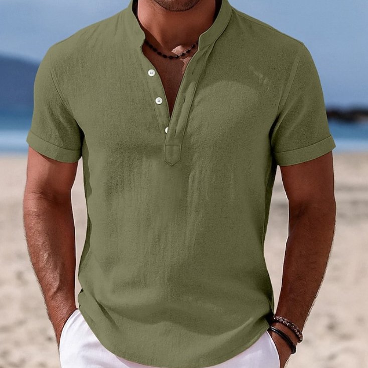 Men's Linen Short Sleeve Shirt - Green