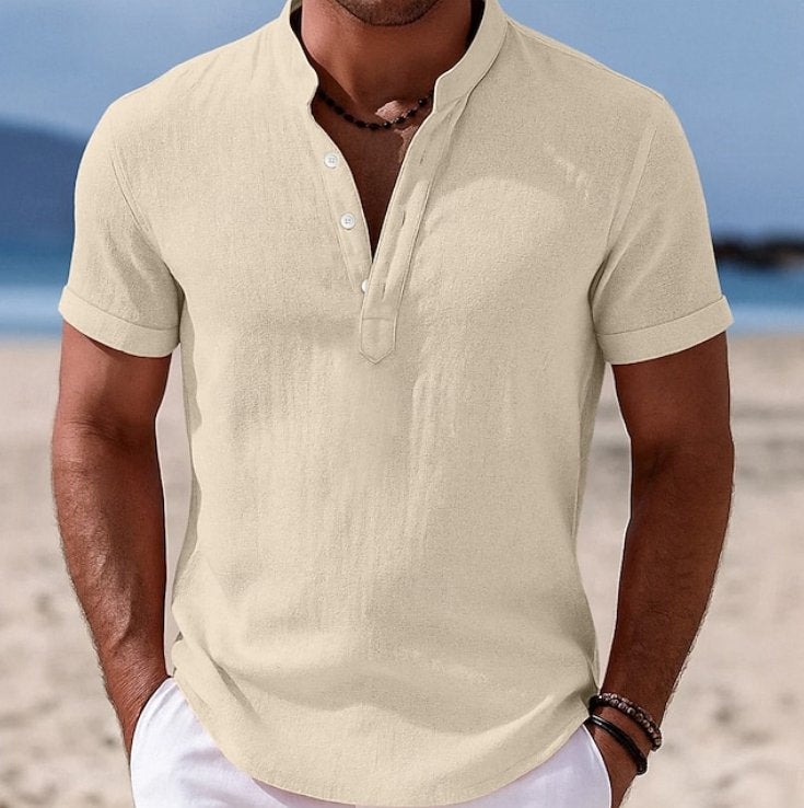 Men's Linen Short Sleeve Shirt - Beige