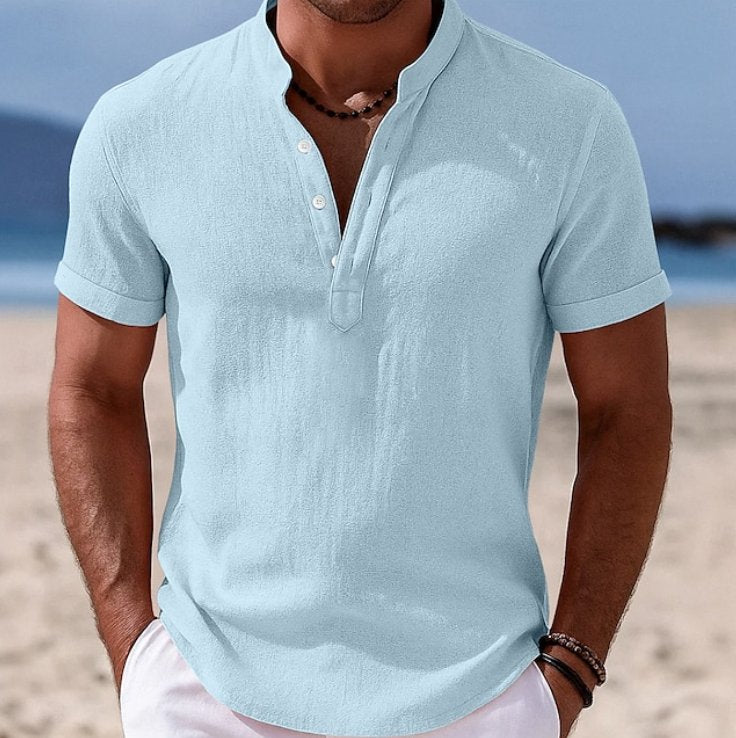 Men's Linen Short Sleeve Shirt - Light Blue