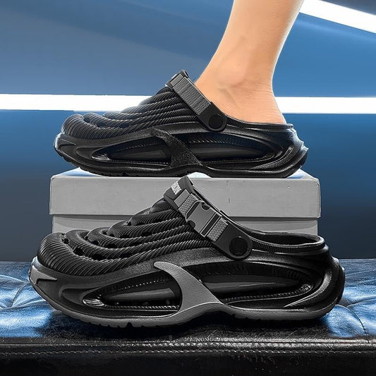 Platform Cushioned Clog Sandals - Black Gray