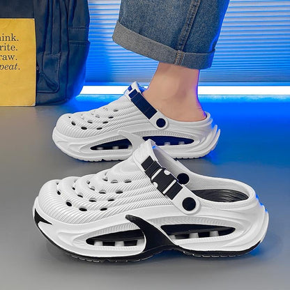 Platform Cushioned Clog Sandals - White Black