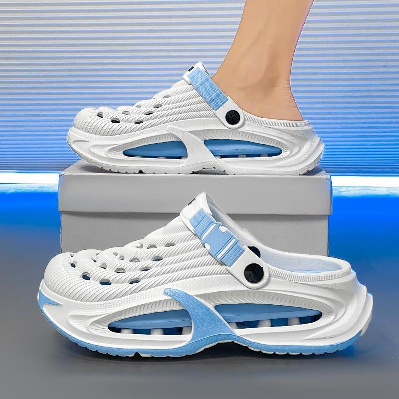 Platform Cushioned Clog Sandals - White Blue