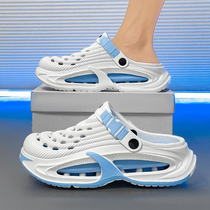 Platform Cushioned Clog Sandals - White Blue