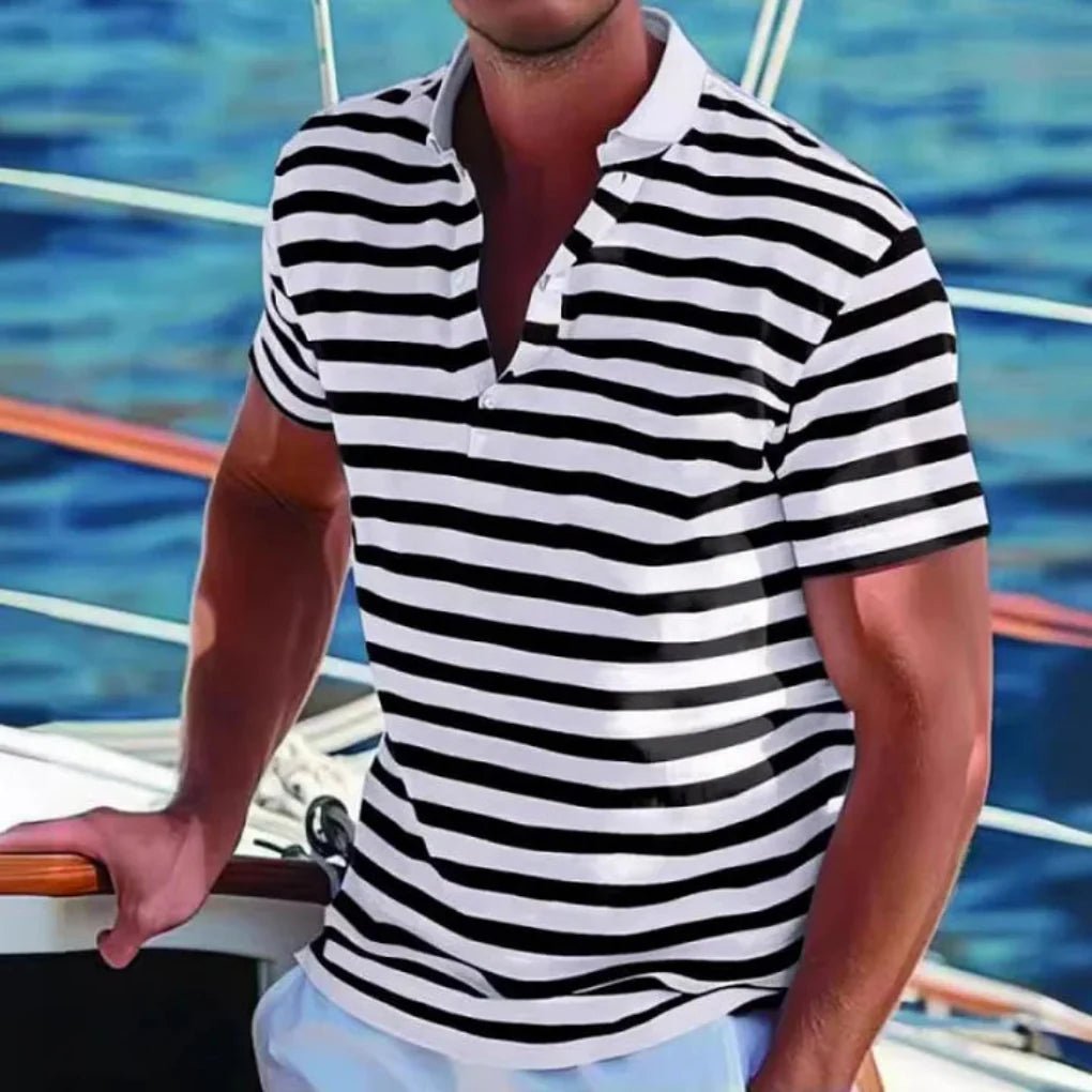 Men's Striped Slim Polo Shirt - Black