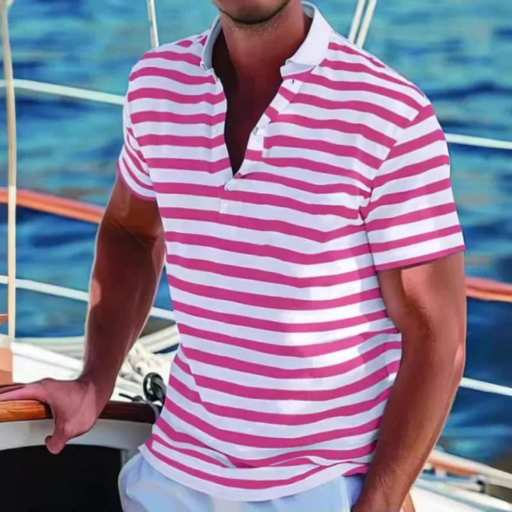 Men's Striped Slim Polo Shirt - Pink