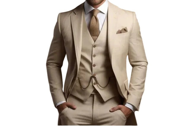 Slim Fit Three Piece Suit - Beige