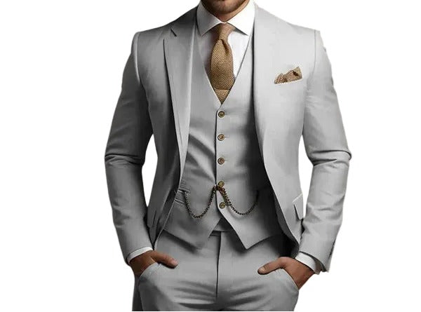 Slim Fit Three Piece Suit - Gray