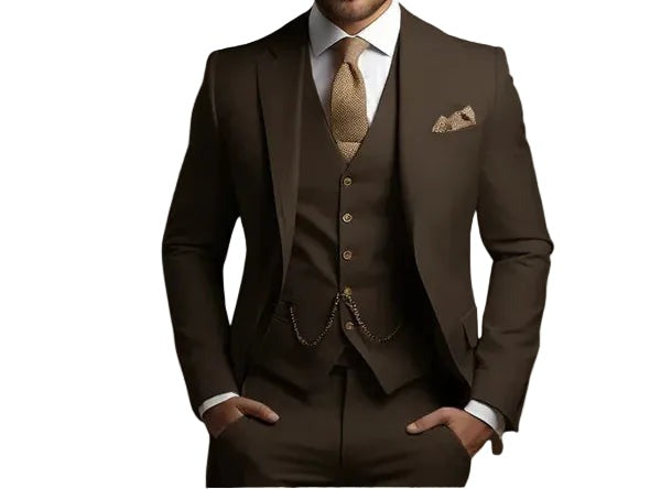 Slim Fit Three Piece Suit - Coffee