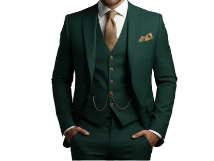 Slim Fit Three Piece Suit - Dark Green
