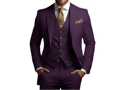 Slim Fit Three Piece Suit - Purple