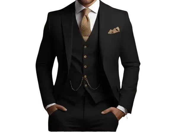 Slim Fit Three Piece Suit - Black