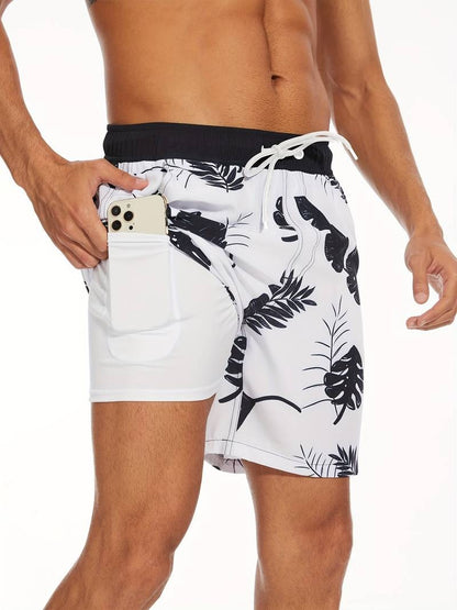 Flamingo Print Swim Trunks - White