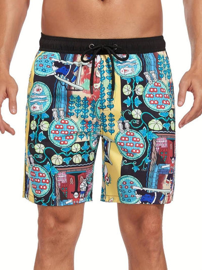 Flamingo Print Swim Trunks - Multicolor