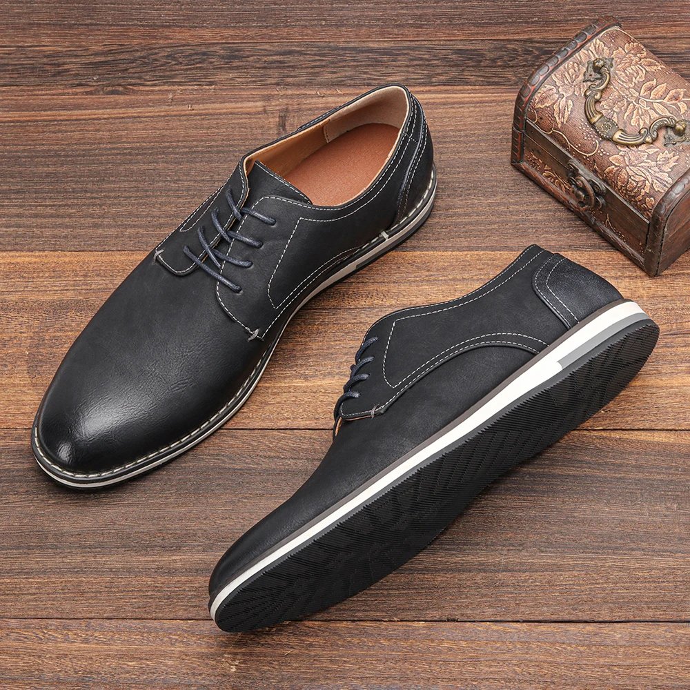 Men's Faux Leather Derby Shoes - Black
