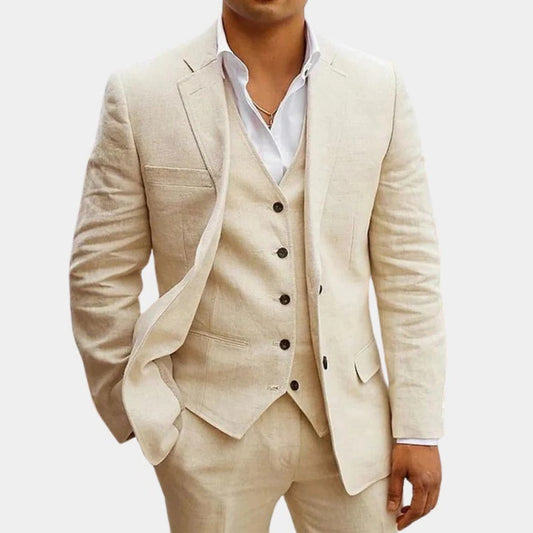 Slim Fit Three Piece Suit - Beige