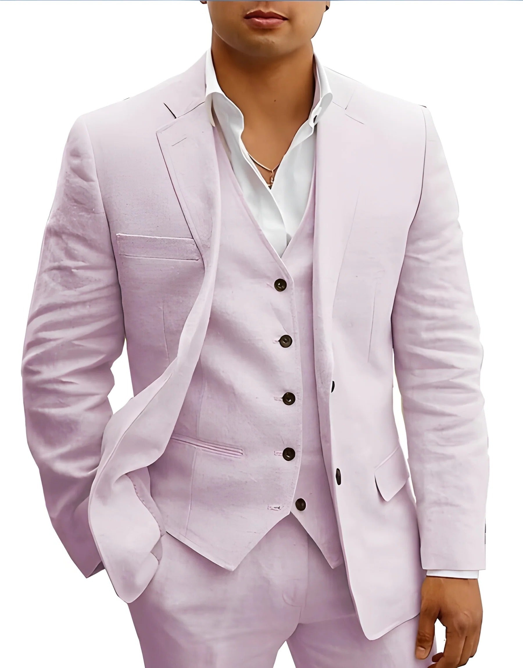 Slim Fit Three Piece Suit - Light Pink