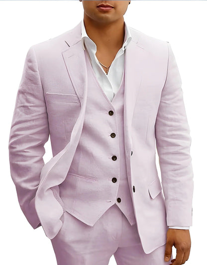 Slim Fit Three Piece Suit - Light Pink