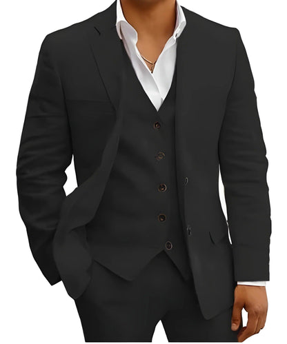 Slim Fit Three Piece Suit - Black