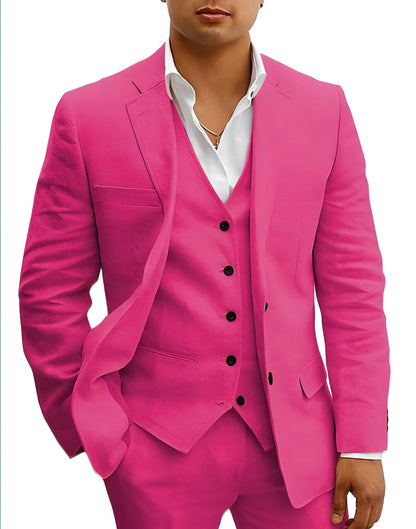 Slim Fit Three Piece Suit - Pink-Red