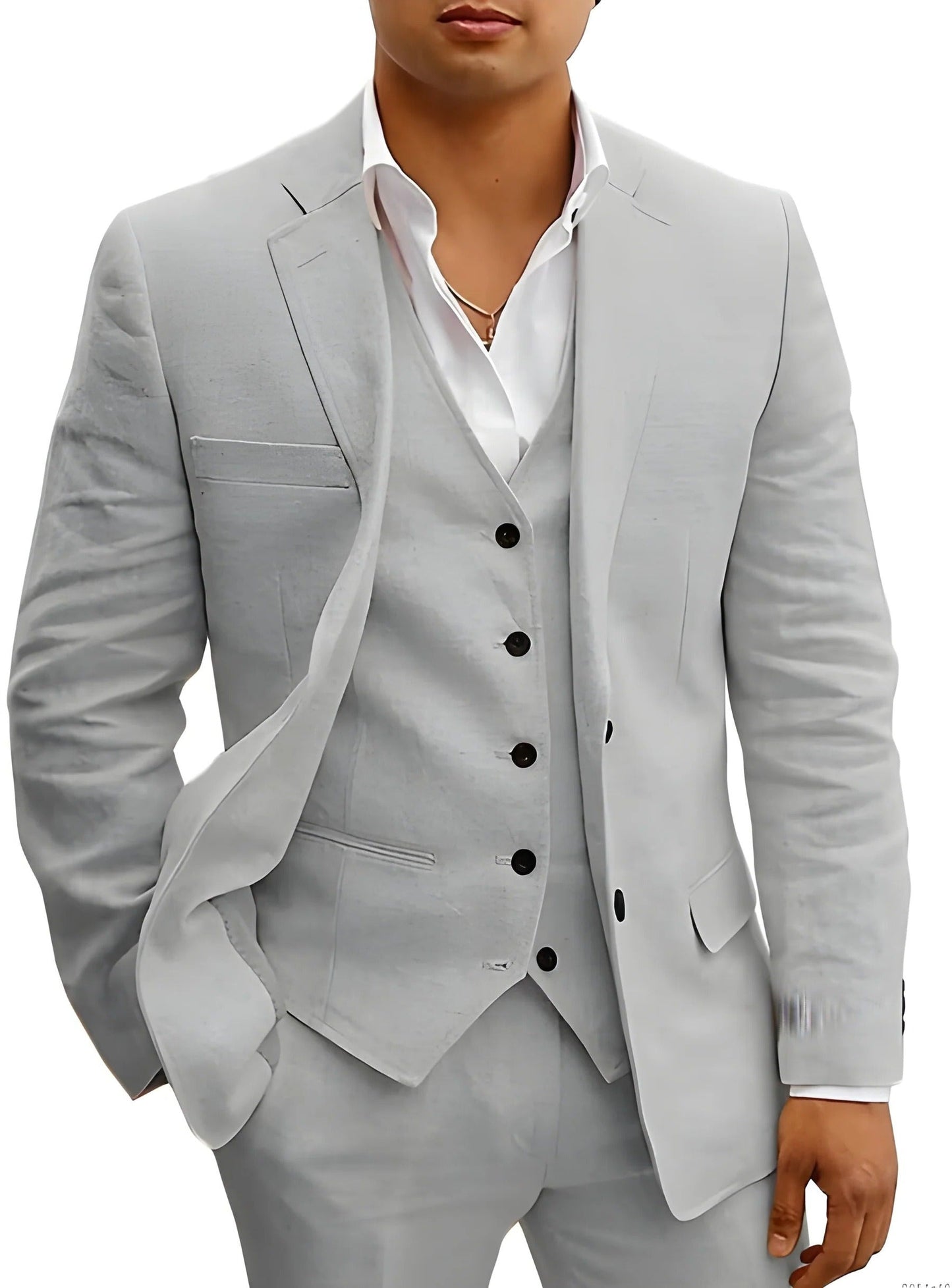 Slim Fit Three Piece Suit - Gray