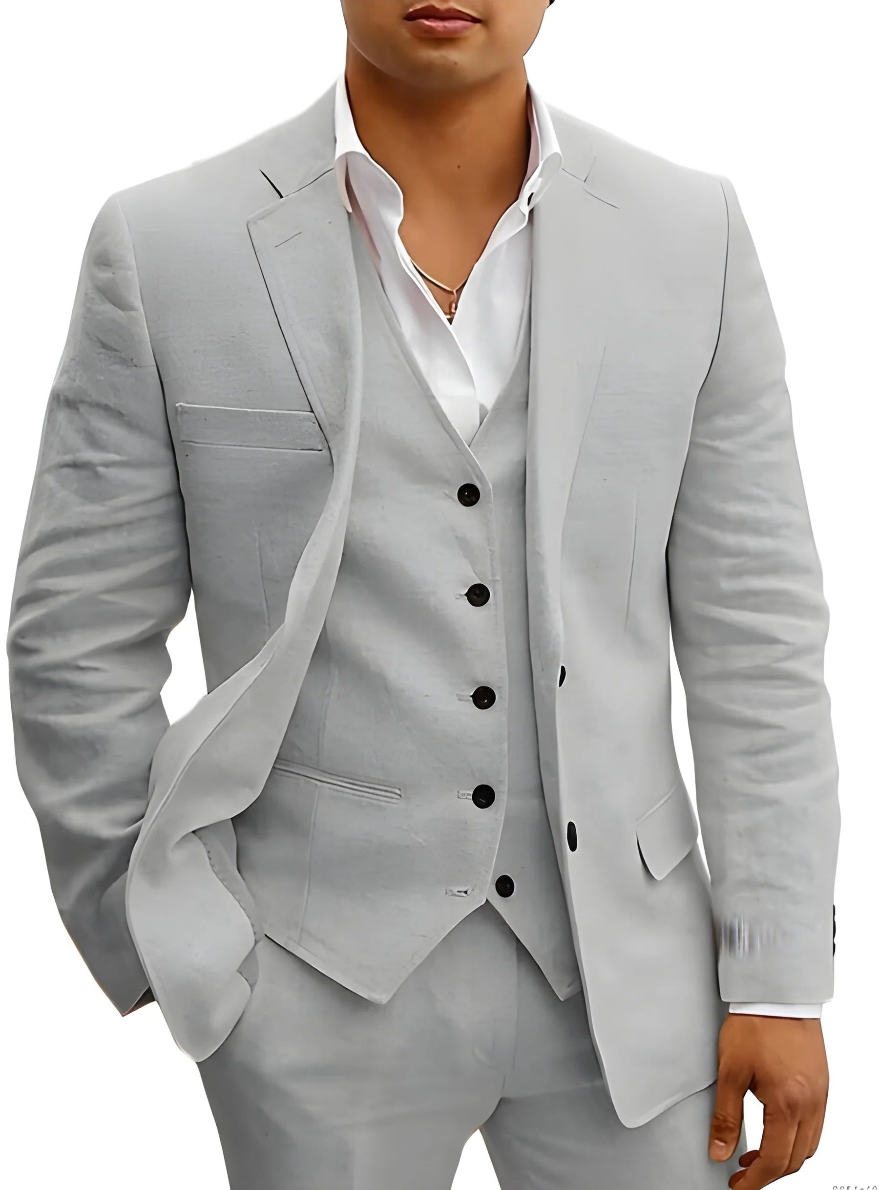 Slim Fit Three Piece Suit - Gray
