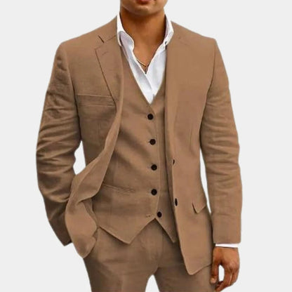 Slim Fit Three Piece Suit - Brown
