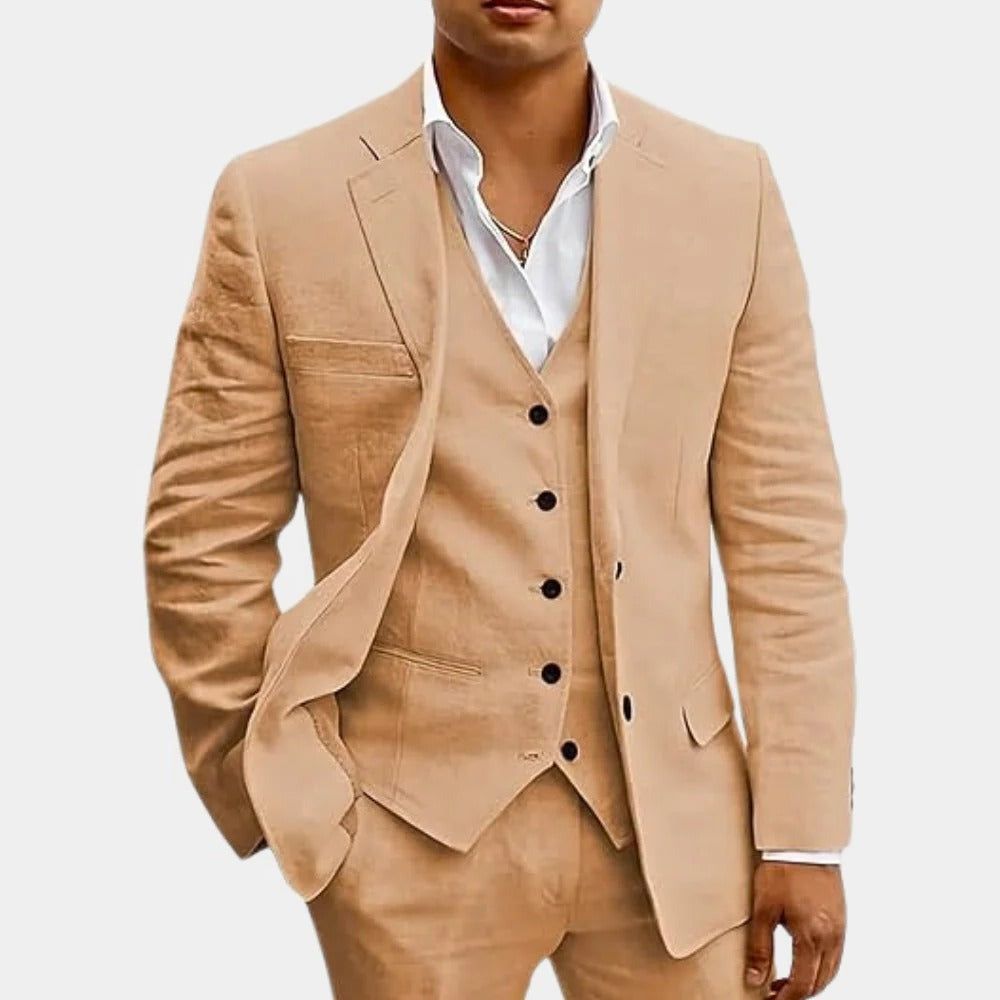 Slim Fit Three Piece Suit - Khaki