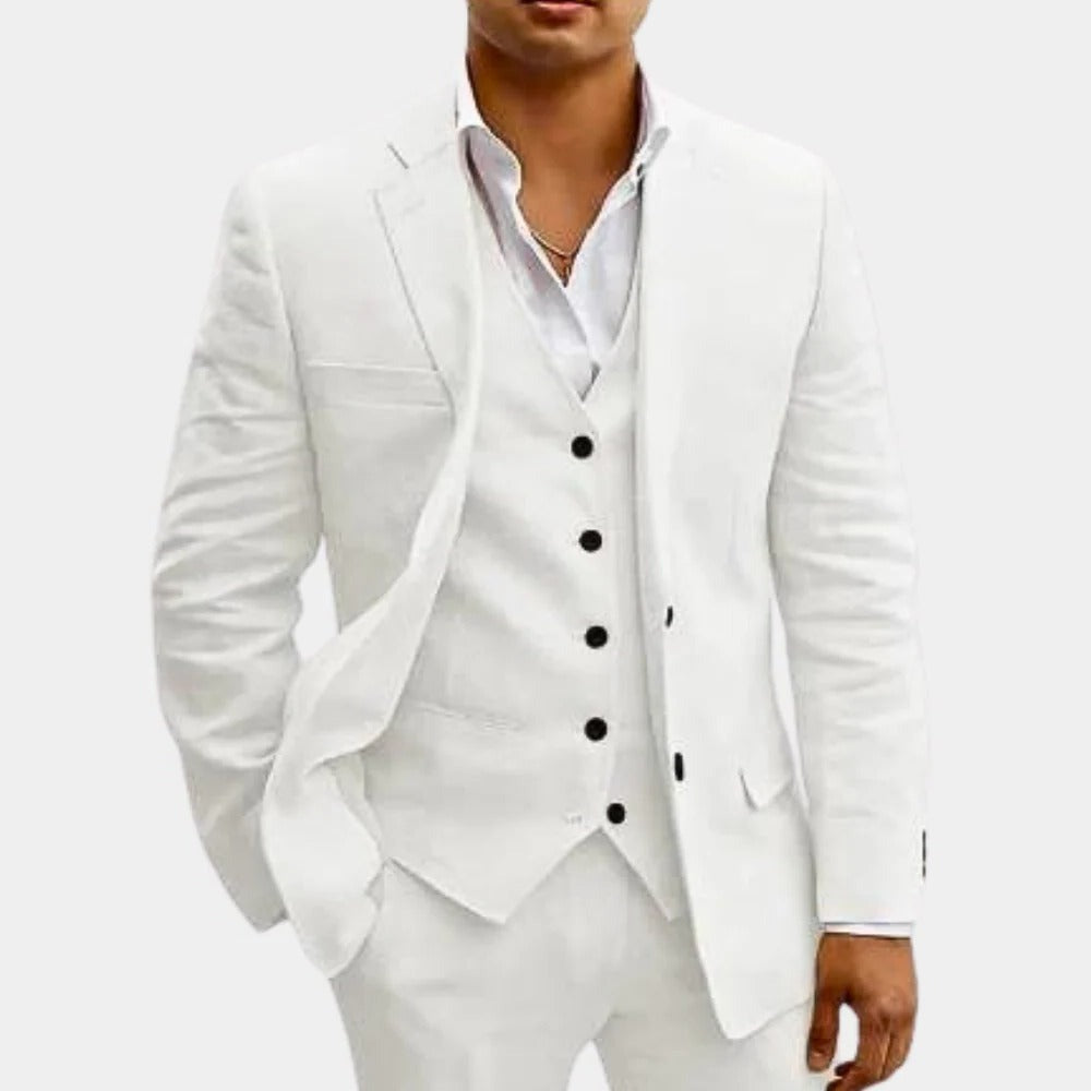Slim Fit Three Piece Suit - White