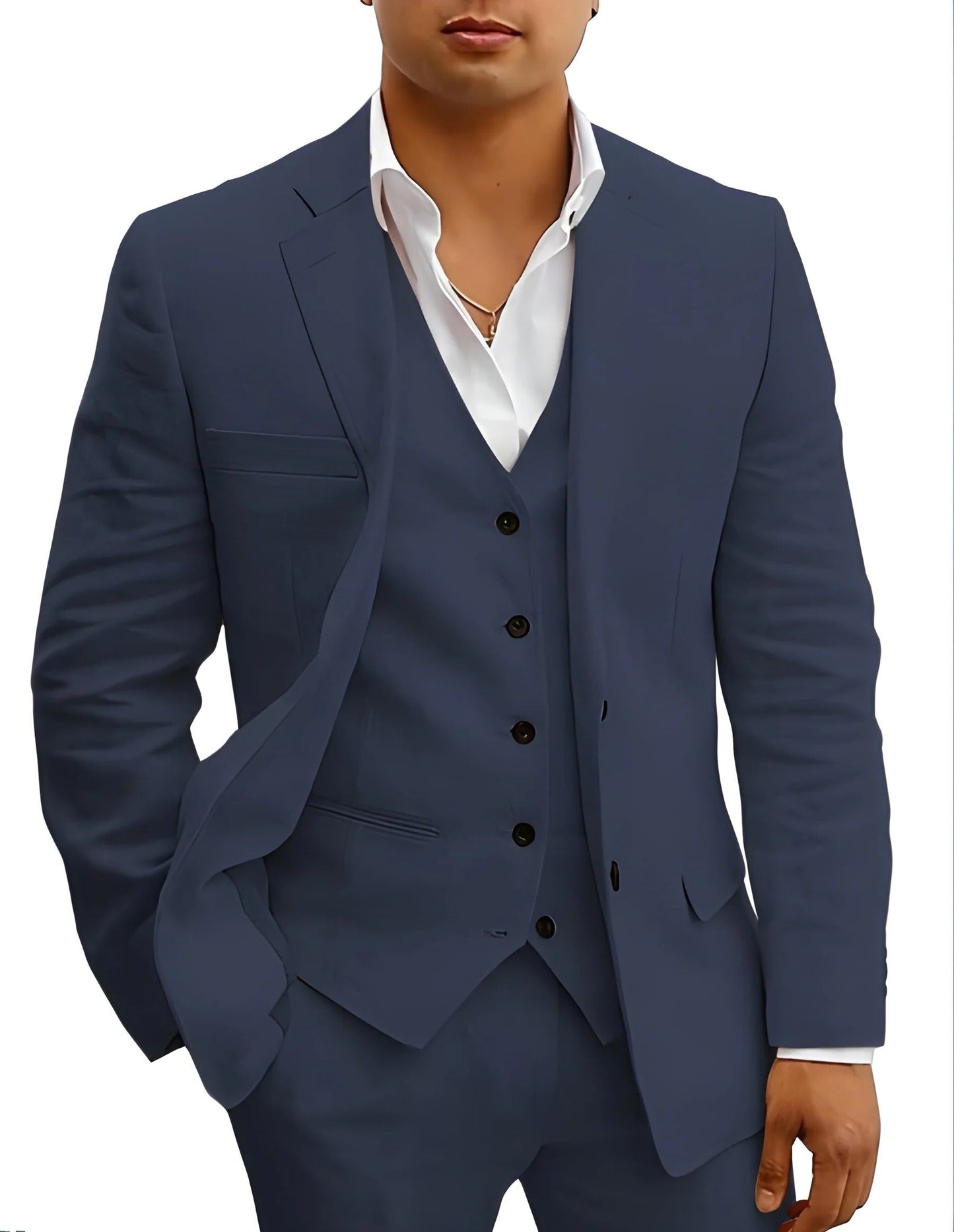 Slim Fit Three Piece Suit - Navy Blue