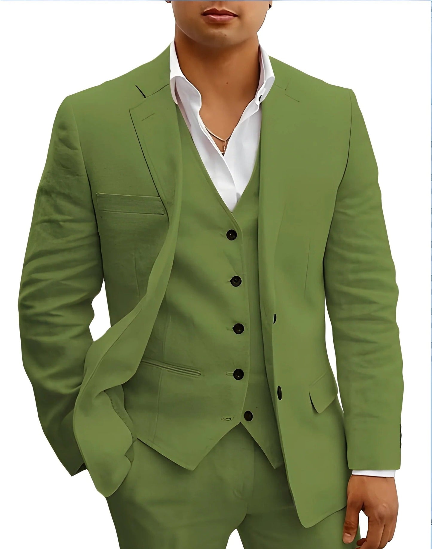 Slim Fit Three Piece Suit - Green