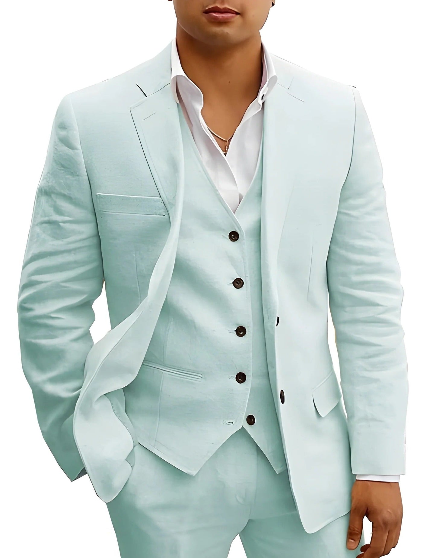 Slim Fit Three Piece Suit - Light Green