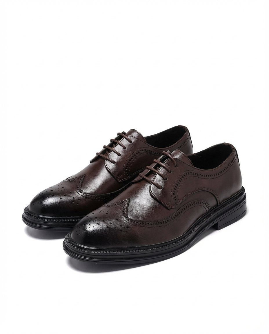 Men's Leather Wingtip Brogues - Dark Brown