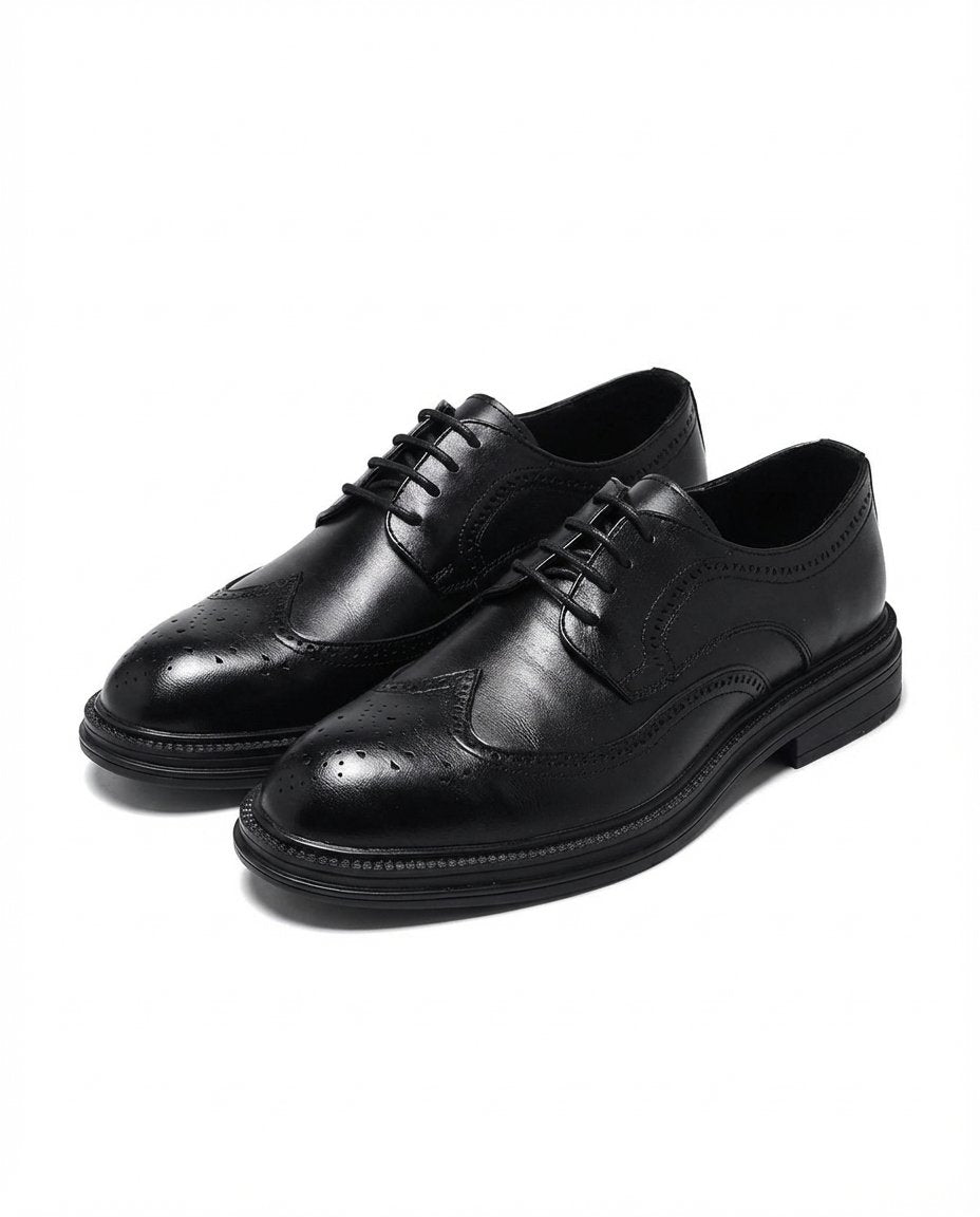 Men's Leather Wingtip Brogues - Black