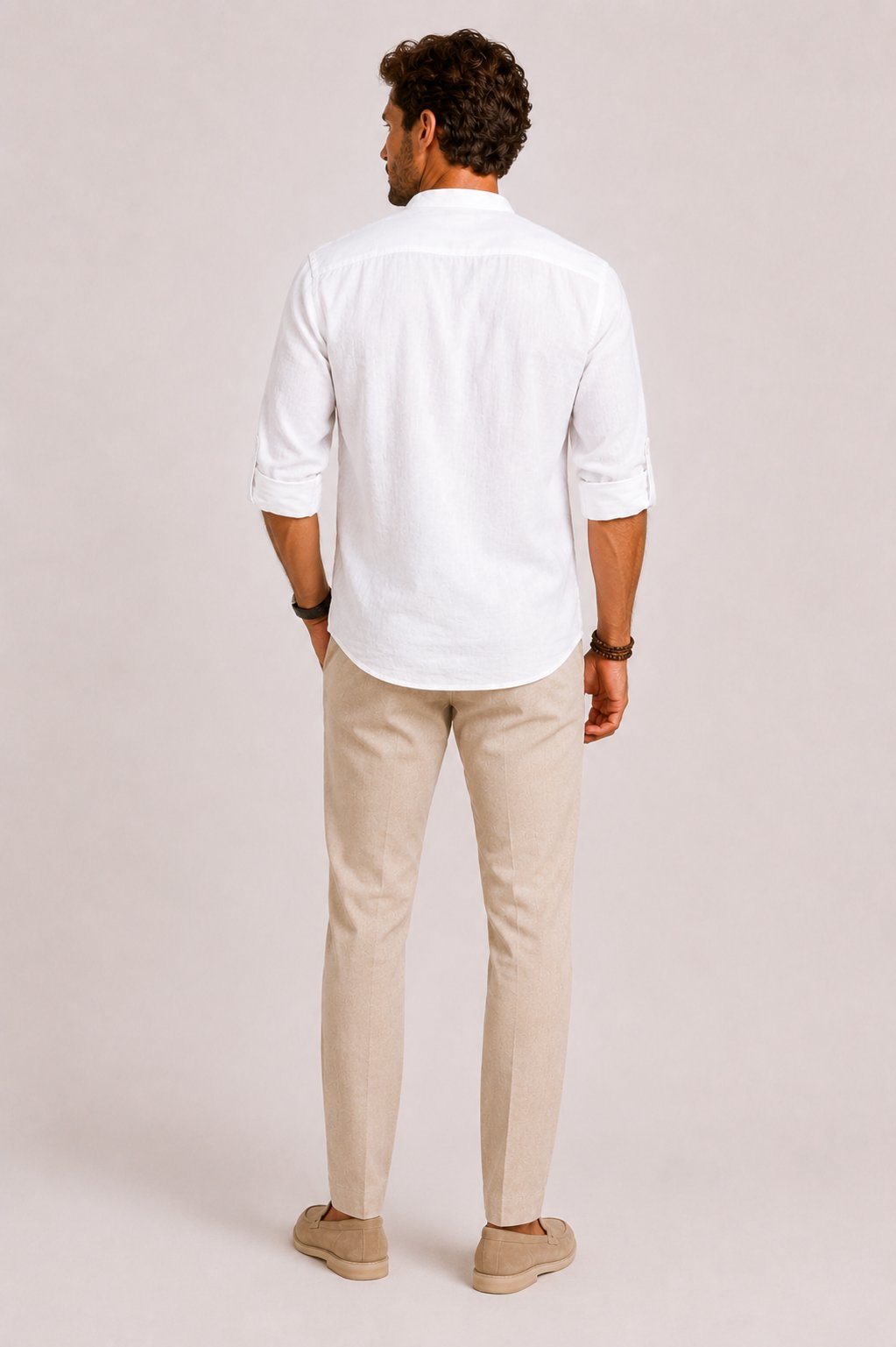 Men's Linen Grandad-Collar Shirt