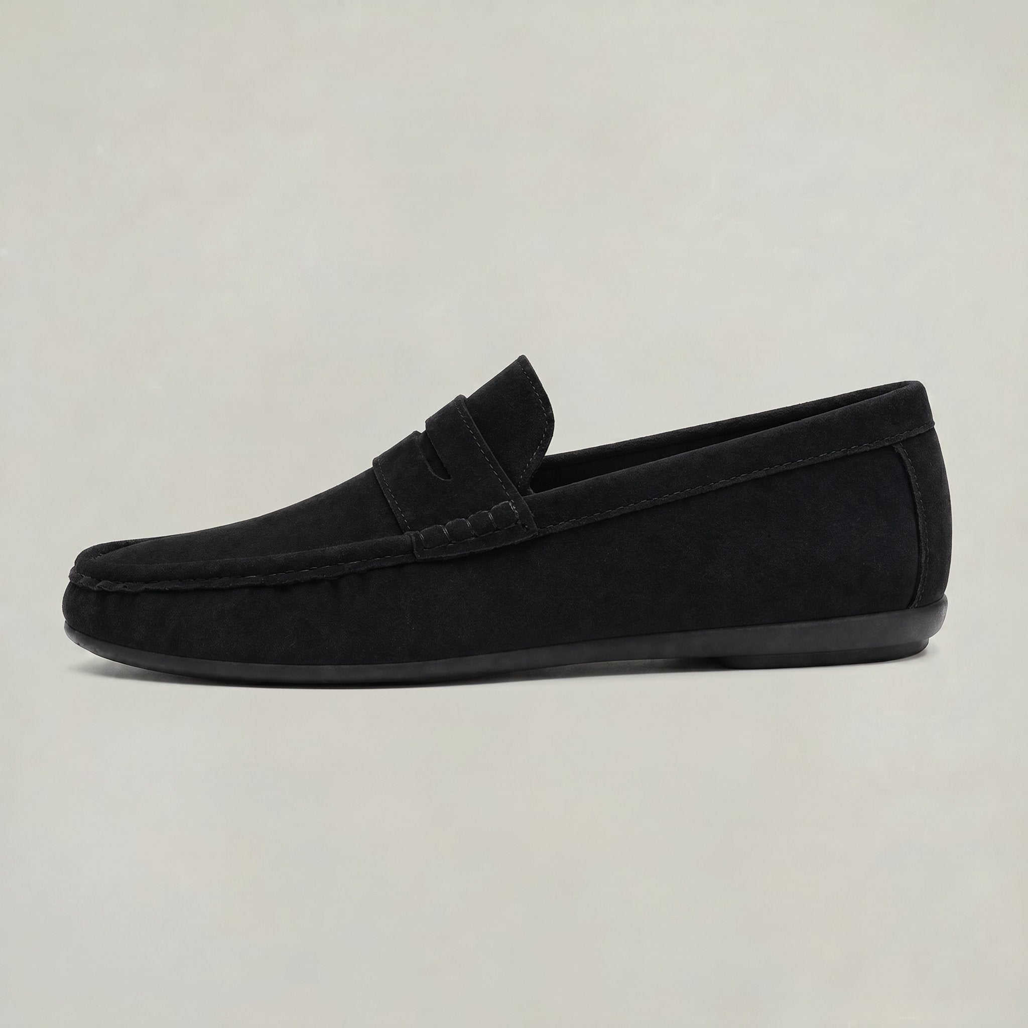 Men's Suede Moc-Toe Penny Loafers - Black