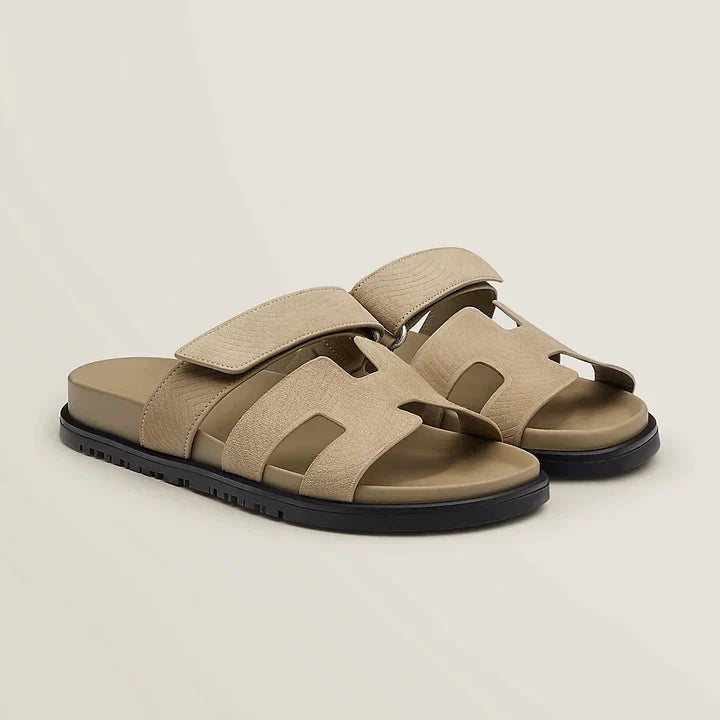 Unisex Leather Slide Sandals - Beige