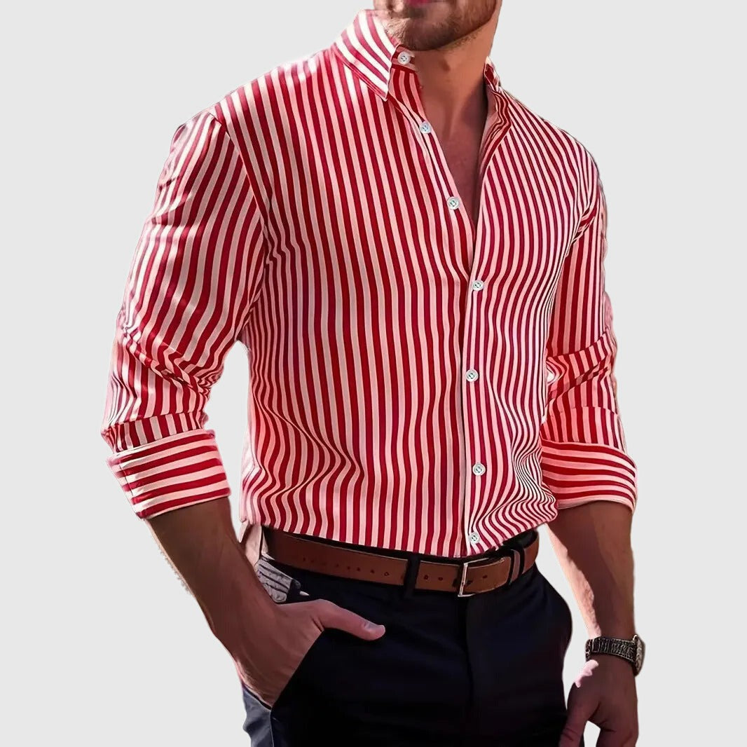 Striped Long Sleeve Shirt - Red
