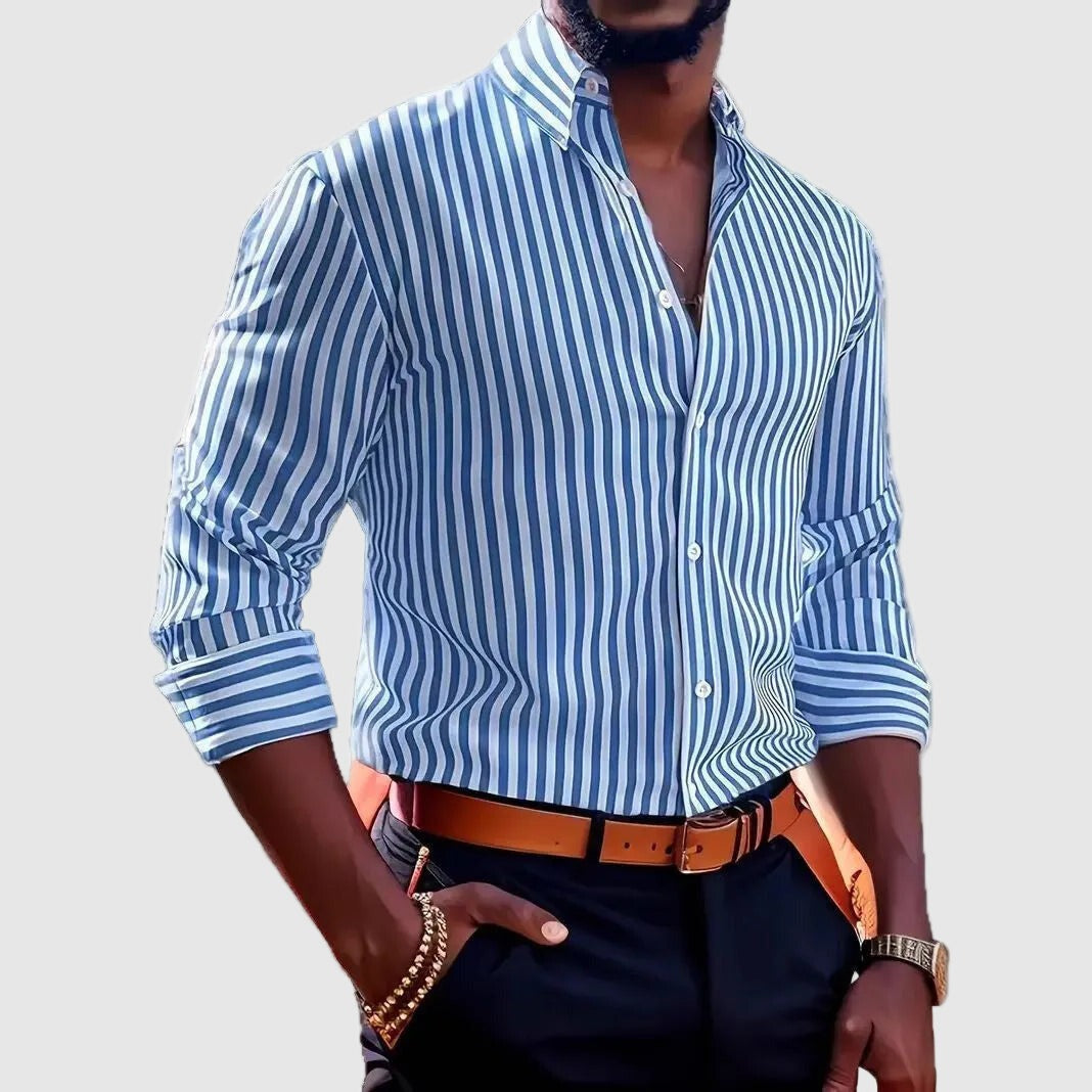 Striped Long Sleeve Shirt - Light Blue