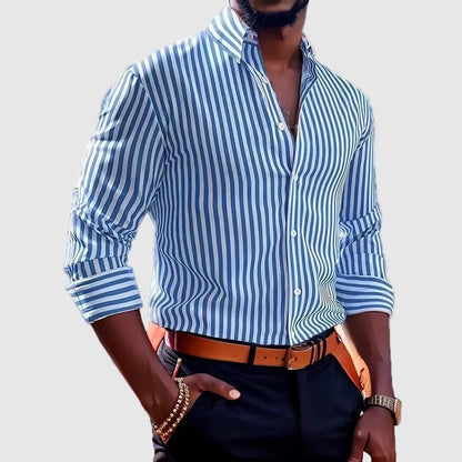 Striped Long Sleeve Shirt - Light Blue