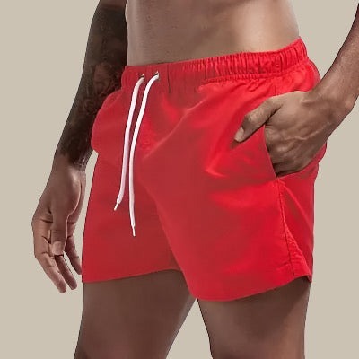 Solid Beach Swim Trunks - Red