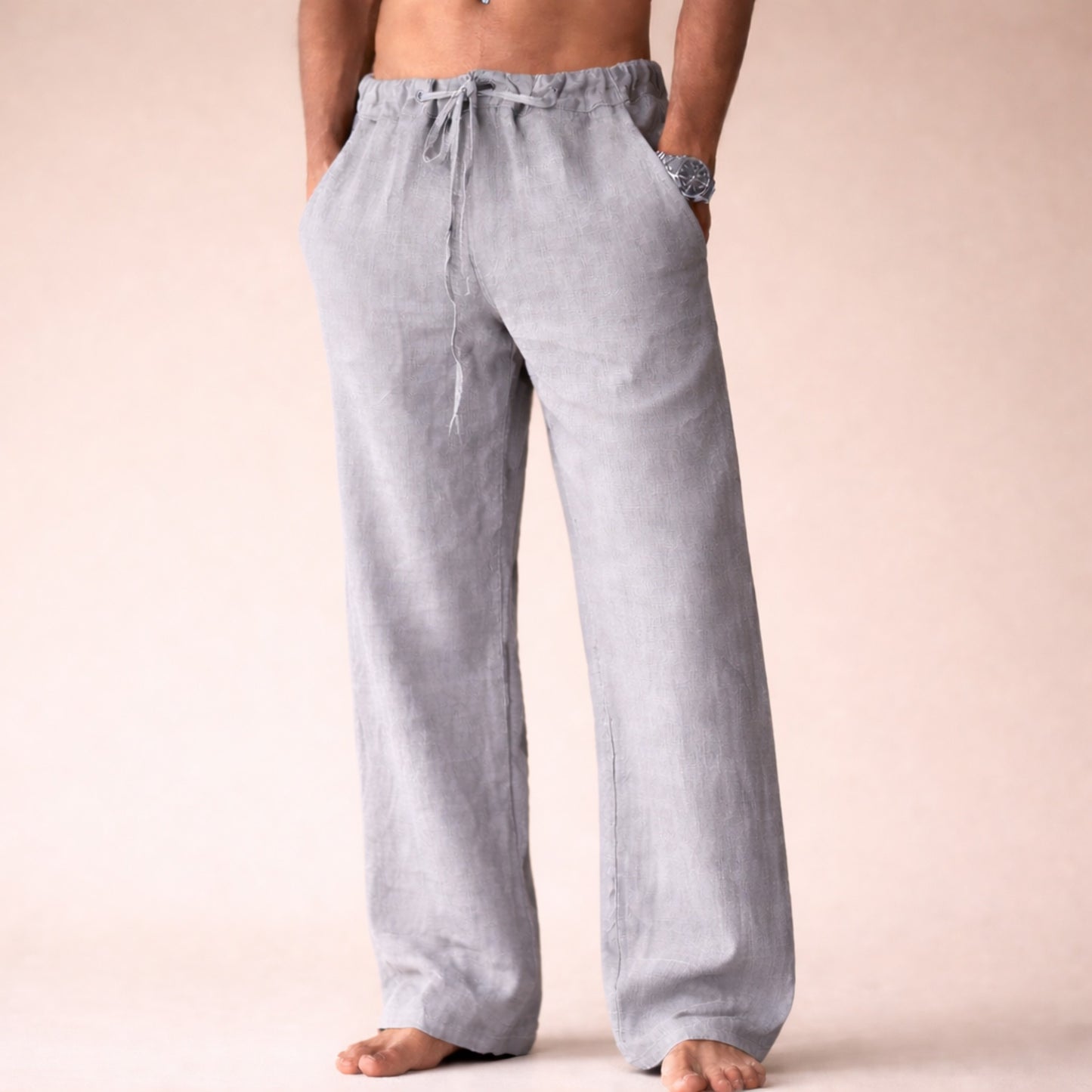 Relaxed Wide Leg Pants - Light Gray