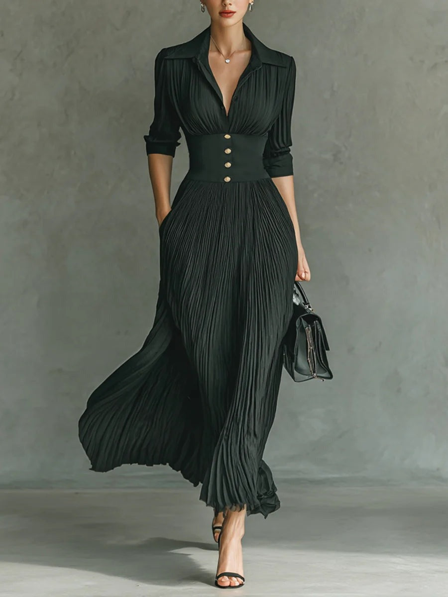 Pleated Maxi Dress - Black