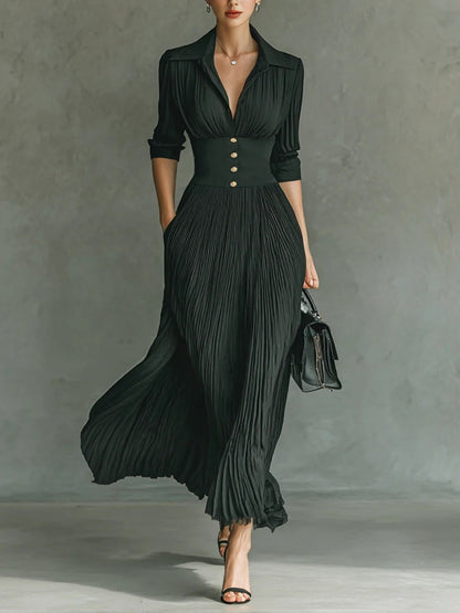 Pleated Maxi Dress - Black