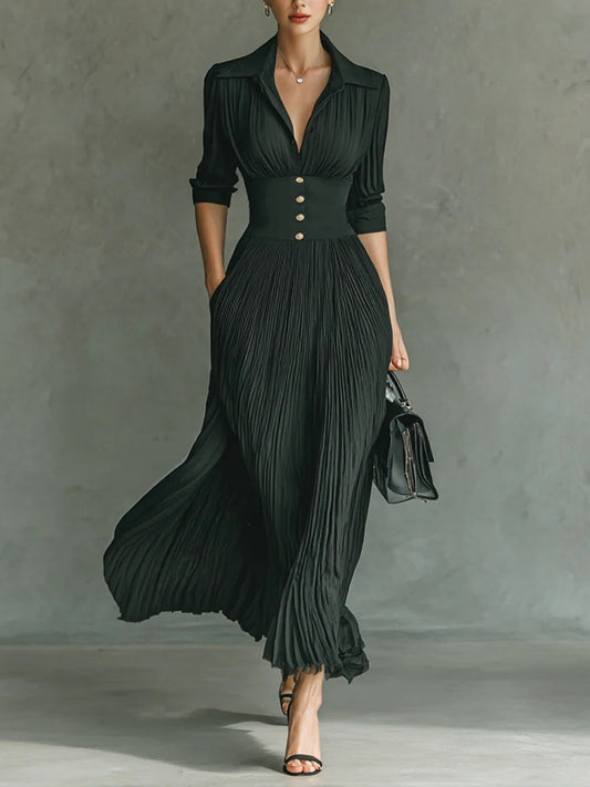 Pleated Maxi Dress - Black