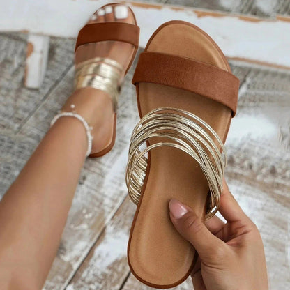 Flat Summer Sandals - Chestnut Brown