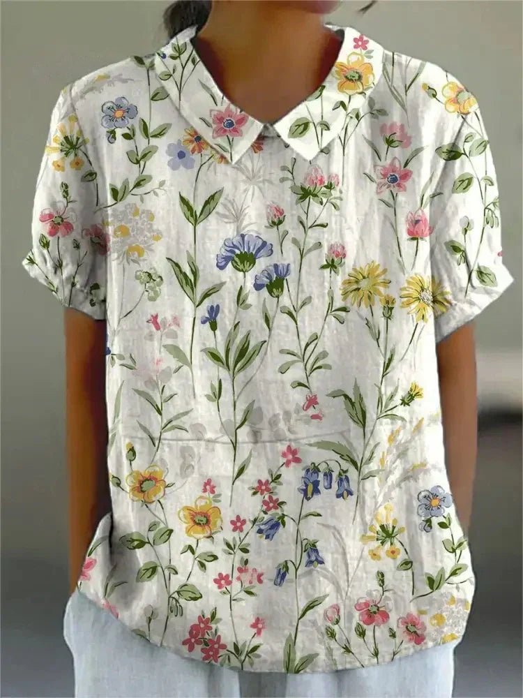 Women's Floral Blouse - White with flowers