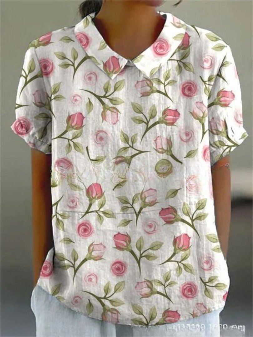 Women's Floral Blouse - Light pink with floral print