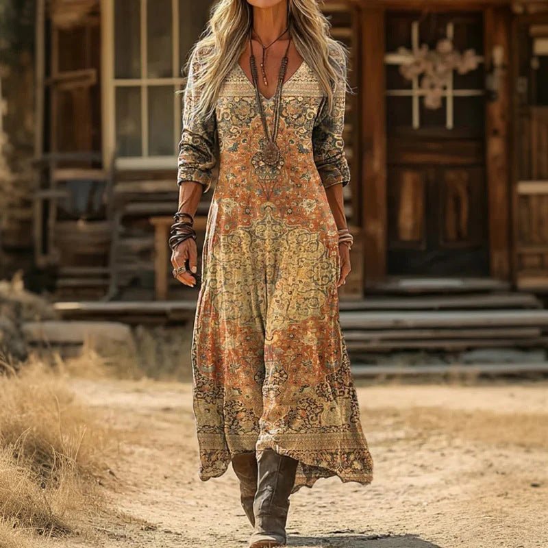 Women's Floral V-Neck Maxi Dress - Yellow