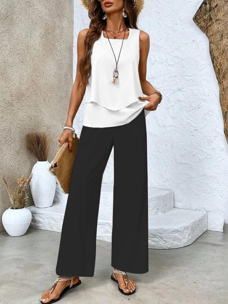 Women's Floral Wide-Leg Set - Black