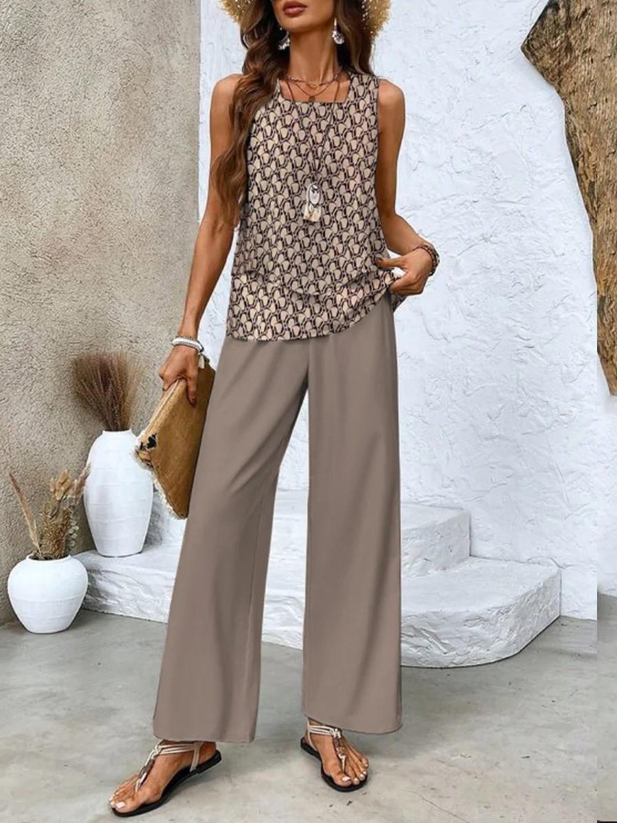 Women's Floral Wide-Leg Set - Brown